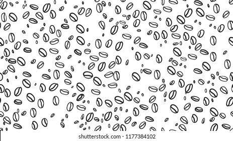 vector illustration of coffee bean pattern including seamless on white background. sketch of coffee beans. Hand drawn coffee beans vector.