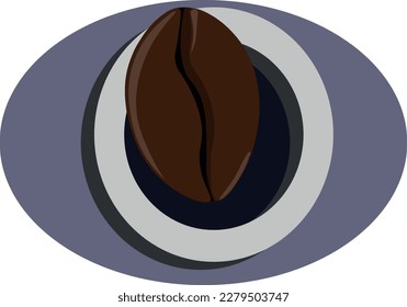 Ilustración vectorial del grano de café. Café, frijol de café. Judía de café con sombra y en círculo. Bebida, bebida, energía.