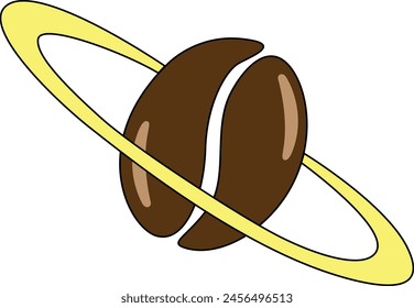 Vector illustration of coffee bean in the shape of a planet. Food cartoon. Vector coffee icons.	