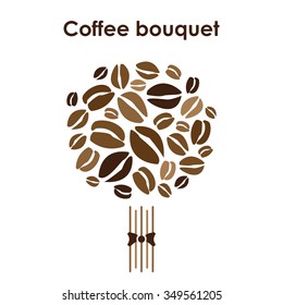 Vector illustration with coffee beans and bouquet
