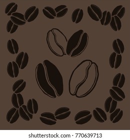 Vector illustration of coffee beans of brown background