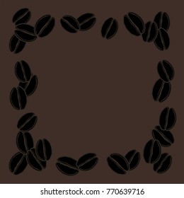 Vector illustration of coffee beans creating a frame on brown background
