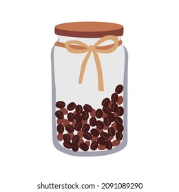 Vector illustration. Coffee beans in a glass vessel. Menu design, signboards, showcases, shop, postcards, posters, wallpapers.