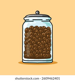 Vector illustration of coffee beans in a glass jar, ideal for packaging, branding, cafe menus, and coffee-themed designs.