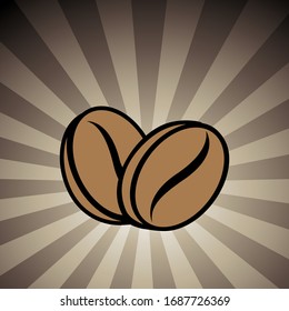 Vector Illustration of Coffee Beans Icon on a Brown Striped Background