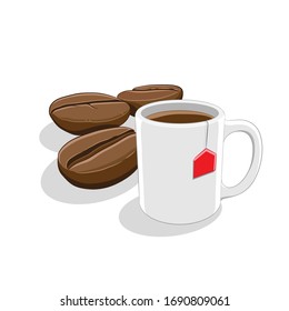 Ilustración vectorial del café frijoles y el café Mug desayuno aislado en un fondo blanco