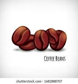 Vector illustration. Coffee beans on vignette background. Lettering Coffee beans. Flat style. Elements for web design.