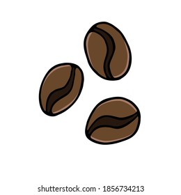 Ilustración vectorial granos de café sobre fondo blanco. Dibujado a mano. Diseño plano. 