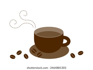 Vector illustration of coffee and coffee beans. Simple and flat design. White background.