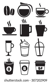 Vector illustration of coffee beverage icon set isolated on white background.