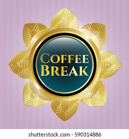Vector illustration of  Coffee Break gold with Green emblem icon 
