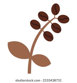 Vector illustration of a coffee bush twig in solid cartoon style. Coffee-themed event, a cafe menu element, a coffee shop advertisement, a coffee-related blog post