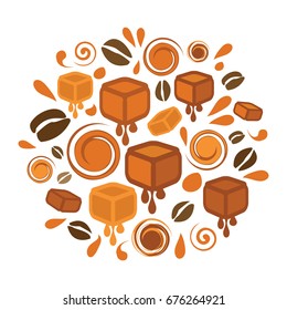 vector illustration for coffee and caramel mixed circle for round badge or emblem