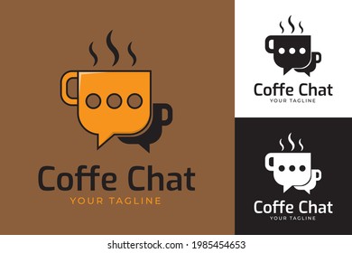 vector illustration of the coffee chat logo in orange, black, and white colors. suitable for cafe and food business graphic assets, web design, applications, t-shirts, print media, etc.