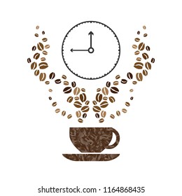 vector illustration of coffee and clock for happy hours in cafe poster