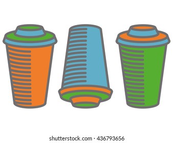 Vector illustration coffee, coffee, cover, illustration on the light background, lines, sketch, plastic cup, coffee shop, restaurant, logo, advertising