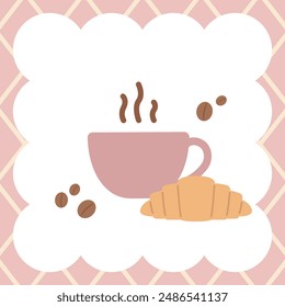 Ilustración vectorial de café y croissant.