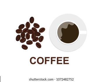 Vector illustration of coffee cup and coffee beans on white background