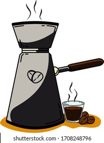 ilustración vectorial taza de café, granos de café, taza de café de plástico, café caliente.