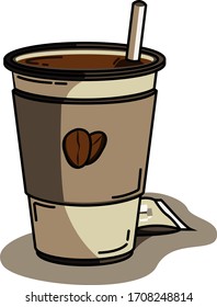 vector illustration coffee cup, coffee beans, plastic coffee cup, hot coffee.