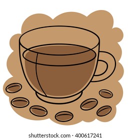 Vector illustration of coffee cup and coffee beans
