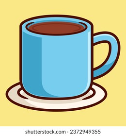 Vector illustration of Coffee in a cup with Blue Color in Cartoon Style. 