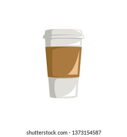 Vector Illustration Coffee Cup Brown and white with white background - Flat Design - Vector
