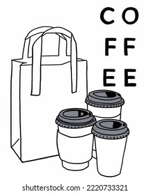 Vector illustration of coffee. Cup with cappuccino, americano, espresso, mocha, latte, cocoa. Inscription of  coffee. Coffee view for poster, postcards, magazines, advertising.