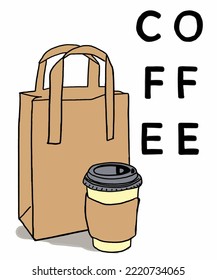 Vector illustration of coffee. Cup with cappuccino, americano, espresso, mocha, latte, cocoa. Inscription of  coffee. Coffee view for poster, postcards, magazines, advertising.