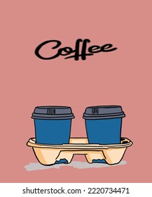 Vector illustration of coffee. Cup with cappuccino, americano, espresso, mocha, latte, cocoa. Inscription of  coffee. Coffee view for poster, postcards, magazines, advertising.