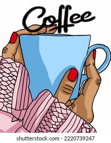 Vector illustration of coffee. Cup with cappuccino, americano, espresso, mocha, latte, cocoa. Inscription of  coffee. Coffee view for poster, postcards, magazines, advertising. Barista makes coffee.