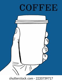 Vector illustration of coffee. Cup with cappuccino, americano, espresso, mocha, latte, cocoa. Inscription of  coffee. Coffee view for poster, postcards, magazines, advertising. Barista makes coffee.