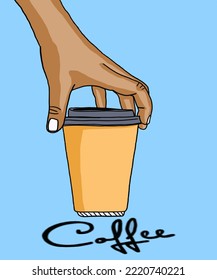 Vector illustration of coffee. Cup with cappuccino, americano, espresso, mocha, latte, cocoa. Inscription of  coffee. Coffee view for poster, postcards, magazines, advertising. Barista makes coffee.