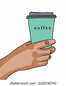 Vector illustration of coffee. Cup with cappuccino, americano, espresso, mocha, latte, cocoa. Inscription of  coffee. Coffee view for poster, postcards, magazines, advertising. Barista makes coffee.