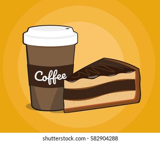 vector illustration of coffee cup and chocolate cake