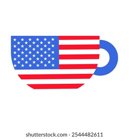 Vector illustration of coffee cup from the collection of American flag-themed icons. A celebration of American culture and identity. Independence Day celebrations, a decorative element in an