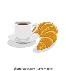 Vector Illustration of Coffee Cup and Croissant Breakfast isolated on a white background