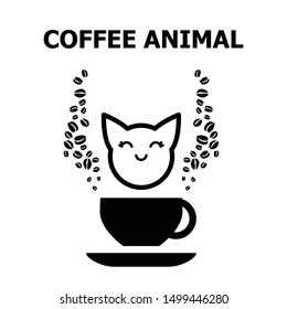 vector illustration with coffee cup and cute animal picture for caffeine lovers funny black and white print