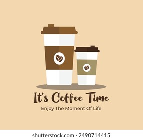 Vector Illustration of coffee cup Design and With coffee bean logo on coffee cup, It's Time Coffee banner.
