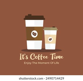 Vector Illustration of coffee cup Design and With coffee bean logo on coffee cup, It's Time Coffee banner.