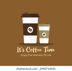 Ilustración vectorial de la taza de café Diseño y Con el logotipo del grano de café en la taza de café, Es Tiempo Anuncio de café.