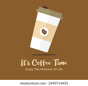 Vector Illustration of coffee cup Design and With coffee bean logo on coffee cup, It's Time Coffee banner.