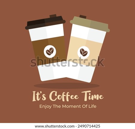 Vector Illustration of coffee cup Design and With coffee bean logo on coffee cup, It's Time Coffee banner.