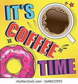 Ilustración vectorial con la Copa de Café y el Donut al estilo Pop Art