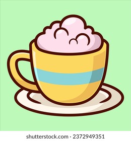 Vector illustration of Coffee in a cup with Foam in Cartoon Style. 