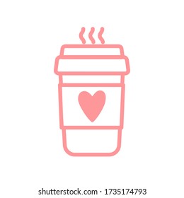 Vector illustration of a coffee Cup with a heart logo. Coffee Cup icon. The image is isolated on a white background.