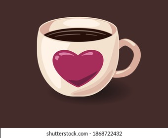 Vector illustration of a coffee Cup with a heart. Color flat espresso icon. Valentine's day.