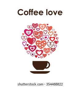vector illustration / coffee cup / hearts circle design
