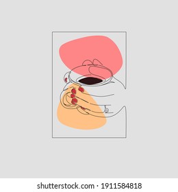 Vector illustration of coffee cup holding Sketch drawing model