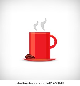 Vector illustration. Coffee cup icon. Cup of Coffee with coffee beans on vignette background. Flat style. Element for web design.